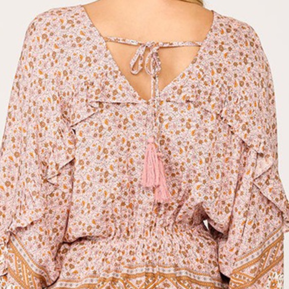 Boho Floral Printed Open Back Blouse - Picture 4 of 5